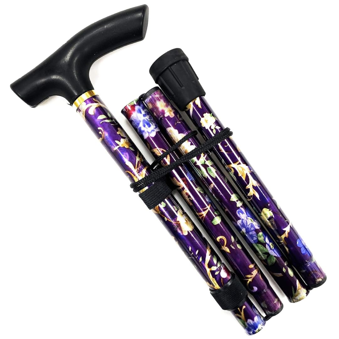 VIROSA Purple Floral Walking Stick, Lightweight Foldable, Extendable Adjustable Walking Cane | Flexible and Durable | Walking Aid Mobility Aid | Collapsible Walking Stick
