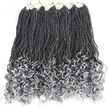 Senegal Wavy Twist Goddess Crochet Senegalese Twist Synthetic KaneKalon Braiding Hair Extention Senegalese Twist Hair 6 Packs (18 inch, T1B/Grey)