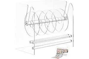 CDOKY Clear Label Roll Holder, Transparent Acrylic Tape Dispenser, Adjustable Desktop Sticker Roll Holder for Office and Home, Adjustable Sticker Roll Holder with 5 Removable Divider Disks