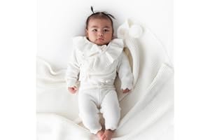SERENE SELECTIONS Knitted Baby Gift Set 3pcs - 100% Baby Organic Cotton Romper & Blanket - Newborn Coming Home Outfit 0-3M/3-6 Months- Baby Girl Cute Fall & Holiday Baby Photoshoot Clothes-Ropa para Bebe