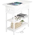 Yoobure End Table with Charging Station, Flip Top Side Table with USB Ports and Outlets, Sofa Couch Table Bedside Table for Living Room Bedroom, Narrow Nightstand with Storage Shelves for Small Spaces