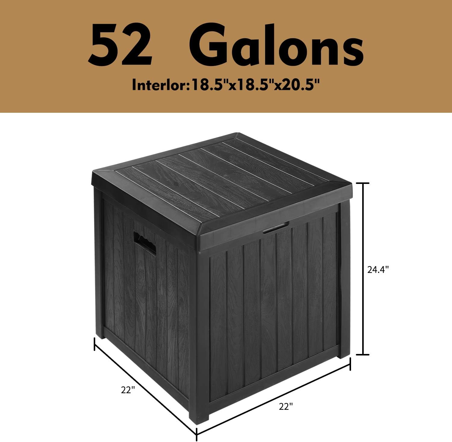 52 Gallon Small Deck Storage Box -Waterproof Outdoor Toy Storage Box – Perfect to Store Garden Tools and Pool Toys(Black): Home Improvement