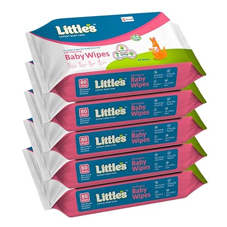 Littles Soft Cleansing Baby Wipes with Aloe Vera, Jojoba Oil and Vitamin E (80 Wipes) Pack of 5