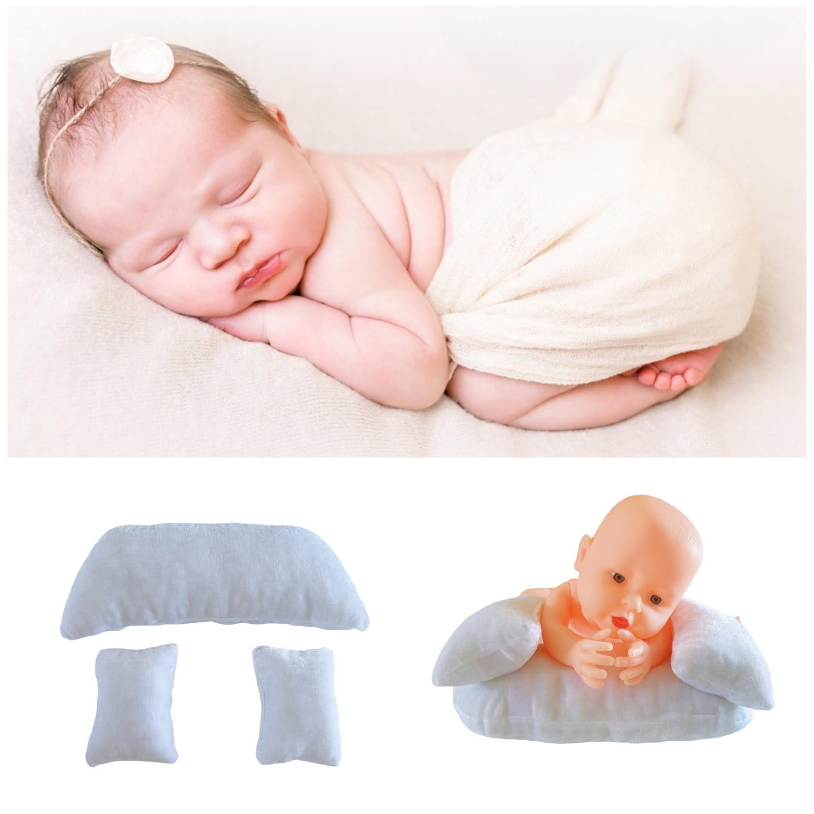 Photo 1 of 3 PCS Newborn Photography Props, 0-3 Months Baby Posing Pillow, DIY Newborn Professional Photograph Shoot Set (White)