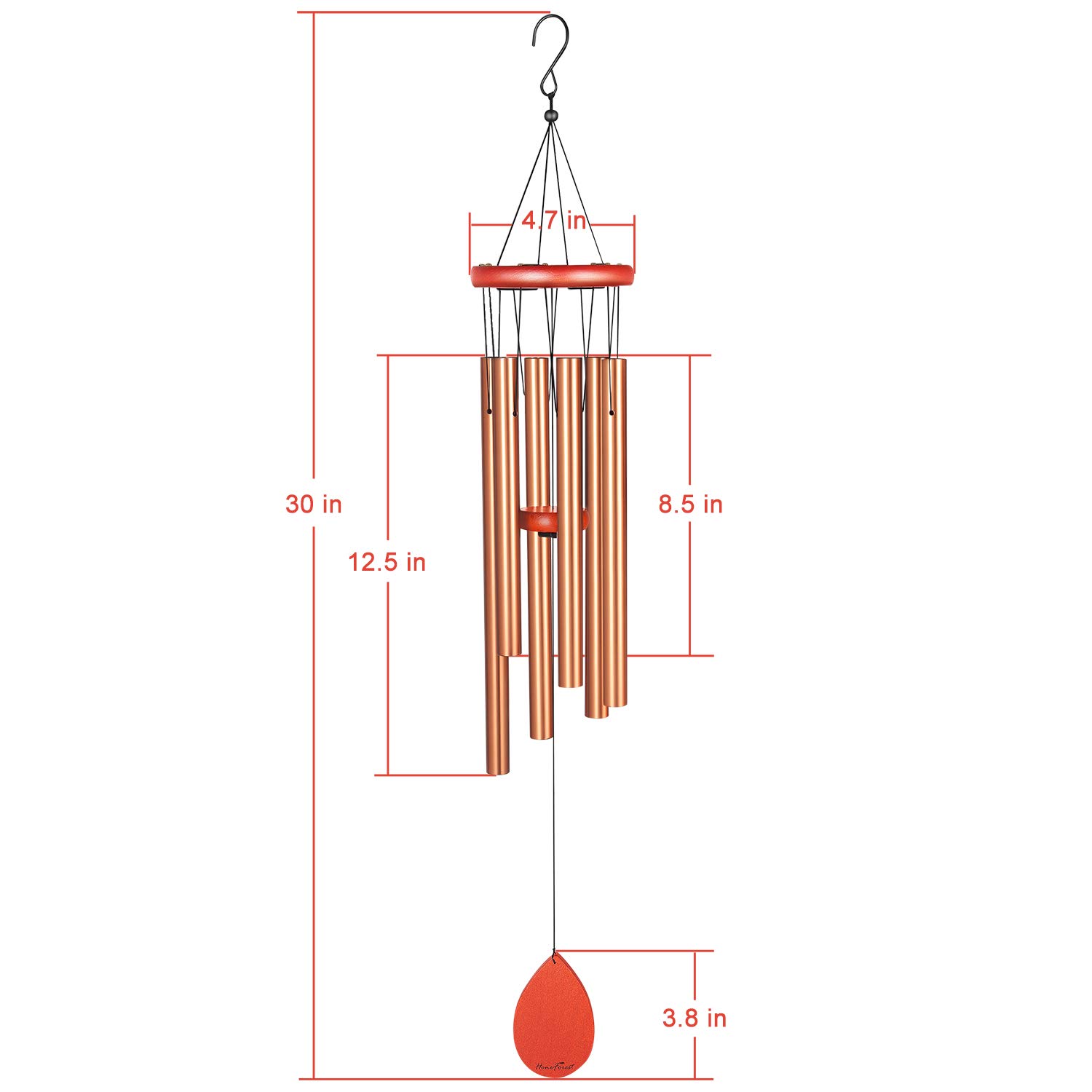 HoneForest Wind Chimes, 30 inches Soothing Rich Lasting Tones and Solidly Constructed Medium-Metal-Wind-Chimes-Outdoor, Decor for Yard Patio Garden