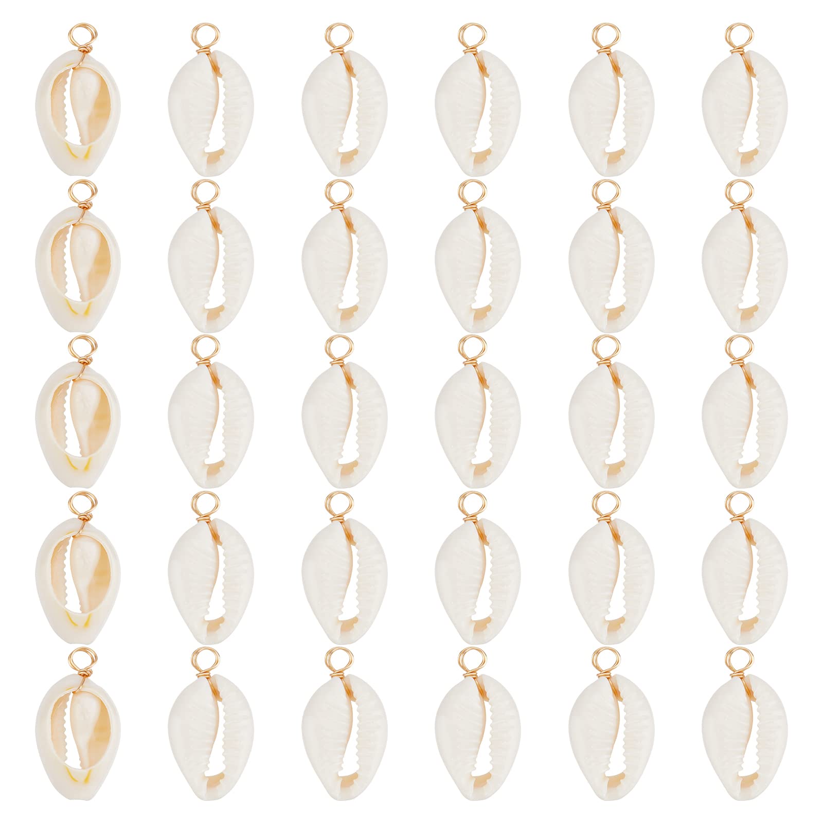 SUPERFINDINGS 60Pcs Real 18K Gold Plated Natural Shell Pendants Sea Shell Pendant Charms Beach Seashells Cowrie Shell Charms Cowrie Shell Pendant for Jewelry Making Hole: 4mm