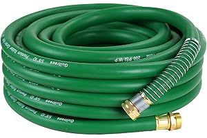 Guitrees 25FT 5/8 Heavy Duty Rubber Garden Hose - 200psi Working, 1000psi Burst - Hot/Cold Water - Five-Layered Braiding for 