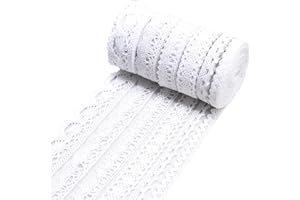 SEMINI 30 Yards Lace Trim Vintage Lace Ribbon Crochet Lace Scalloped Edge for Bridal Wedding Decoration Christmas Package DIY Sewing Craft Supply, 5 Yards Each, 6 Styles (White 01)