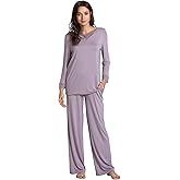 GYS Women's Pajama Sets Viscose from Bamboo Lace Trim Long Sleeve Sleepwear Soft Pjs Lounge Sets with Pockets
