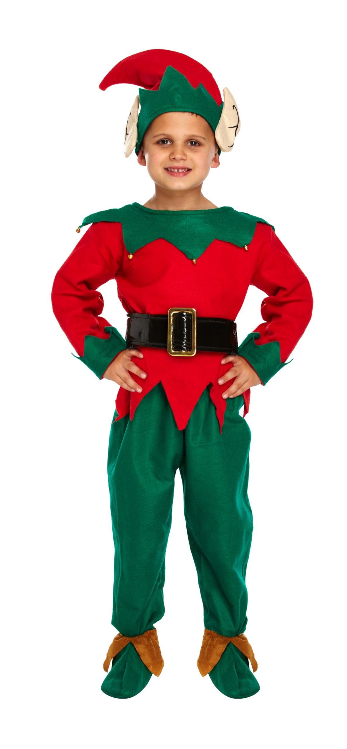 HENBRANDT Children’s Christmas Elf Costume Red and Green Santa’s Helper Elf Xmas Fancy Dress Outfit for Kids Size Small Ages 4-6 Christmas Fancy Dress for Girls and Boys — image 1