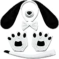DysanVica Dog Long Ears Headband - 5PCS Dog Ears Headband Bowtie Nose Tail Puppy Paw Gloves for Adult Women Halloween Costume Floppy Animal Cosplay Party Accessories Set (Black and White)