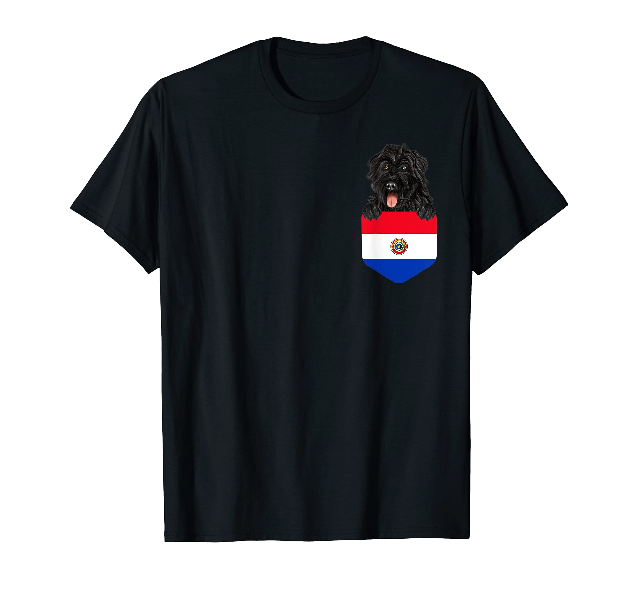 Paraguay Flag Bouvier des Flandres Dog In Pocket T-Shirt