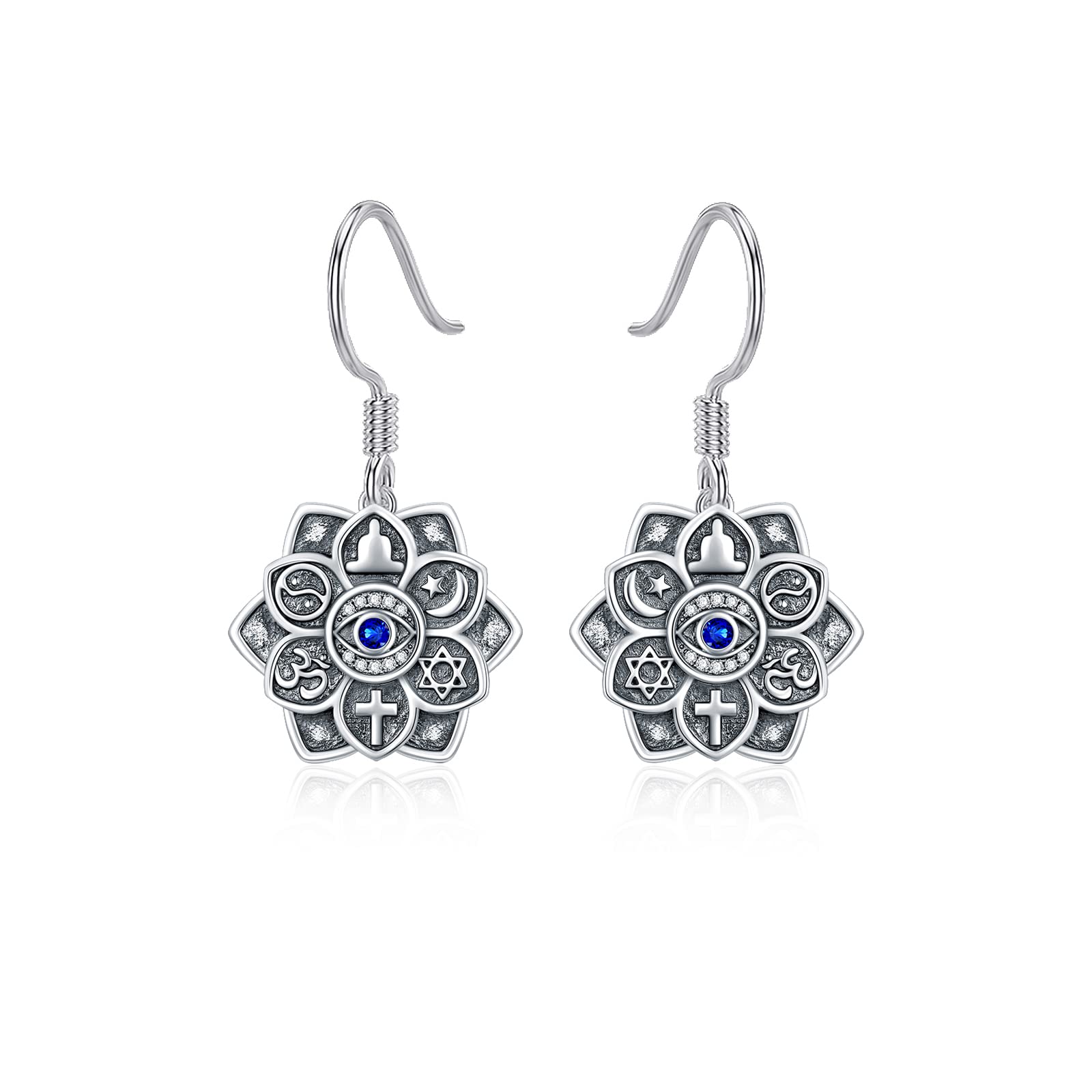 Evil Eye Lotus Earrings Sterling Silver Lotus Flower Earrings Yoga Jewellery Gifts for Women Girls