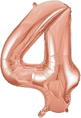 Unique Rose Gold Number 4 Shaped Large Foil Balloon 86cm - Birthday Party Decor