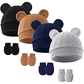 Newborn Baby Hat and Mittens Set, Infant Beanie Caps Newborn Essentials Must Haves for Baby Boy Girl 0-6 Months