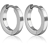 TGNEL Mens Earrings Hoop Titanium Earrings Plain/Black, Lightweight Hypoallergenic Hoop Earrings for Men Sensitive Ears