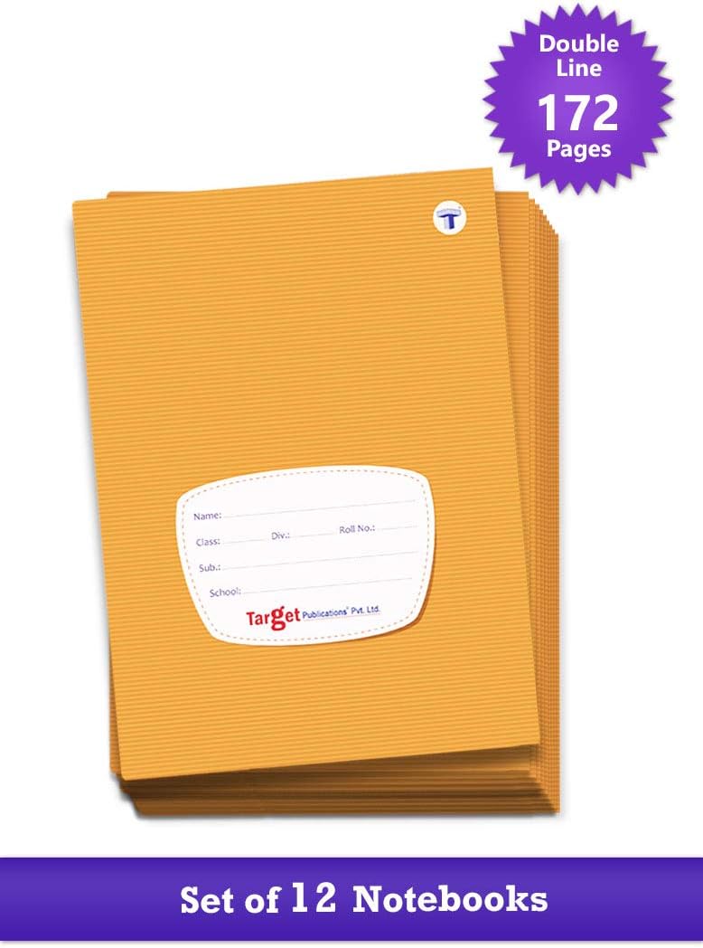 TARGET PUBLICATIONS Two Line Small Notebooks | Double Line Copy Writing Books | 172 Pages in Each Book | 18 cm x 24 cm Approx | Brown Cover | Combo of 12 | GSM 57