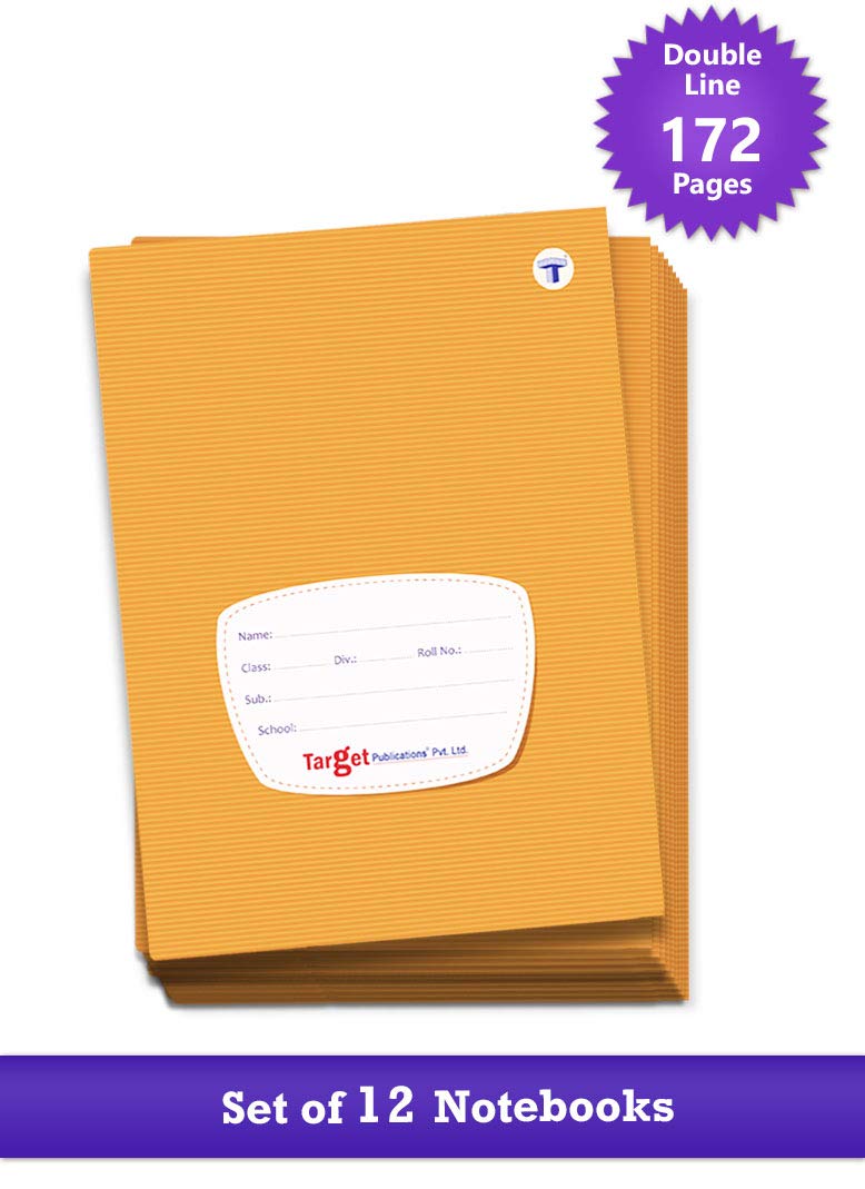 TARGET PUBLICATIONS Two Line Small Notebooks | Double Line Copy Writing Books | 172 Pages in Each Book | 18 cm x 24 cm Approx | Brown Cover | Combo of 12 | GSM 57