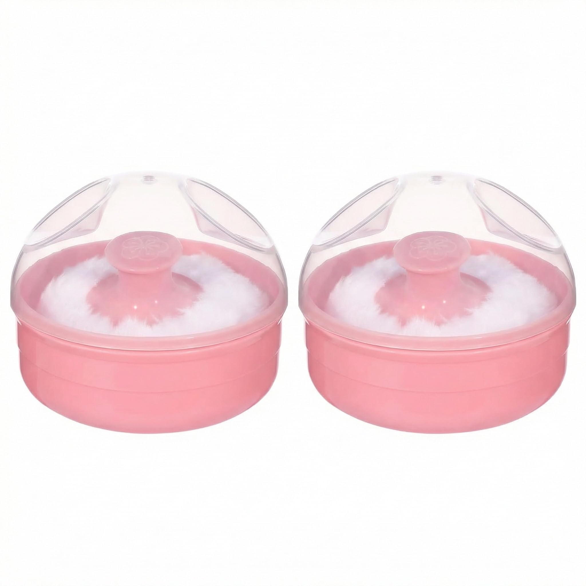 2 Pcs Baby After-bath Powder Puff Sponge Box Kit Dispensor DIY Make up Cosmetic Loose Powder Jar Container Case (Pink)