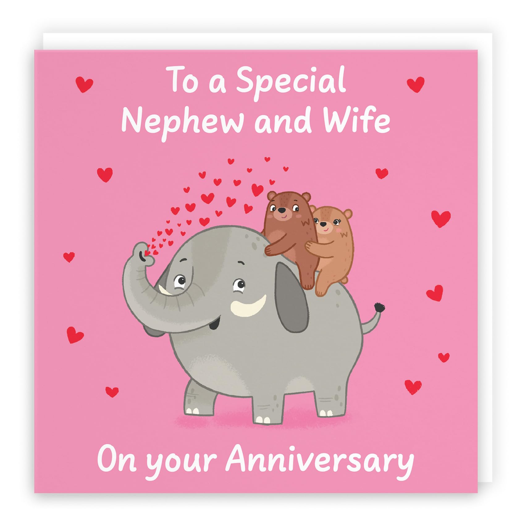 Hunts England - Cute Elephant Love Nephew And Wife Anniversary Card - Fun Bears Anniversary Card - Love Story Collection