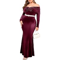 Amazon.com: Xscape Women's Plus Size Velvet Asymmetrical Neckline Cap  Sleeve Floor Length Dress, Burgundy : Clothing, Shoes & Jewelry