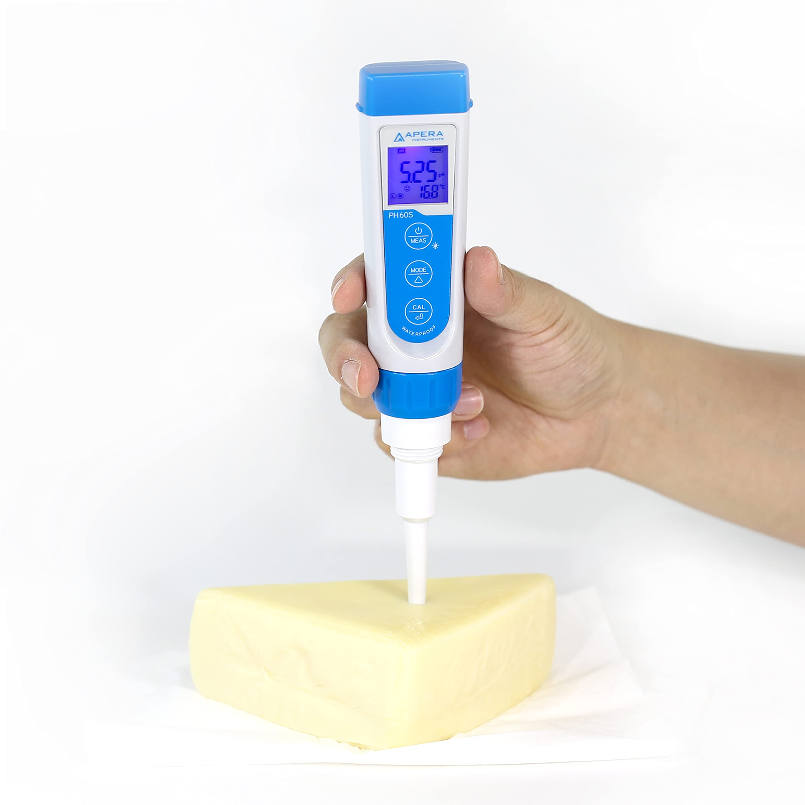 Apera Instruments Premium-Series PH60S Food pH Pocket Tester Kit, Swiss Spear pH Electrode, ±0.01 pH Accuracy, -2.00-16.00 pH Range (AI313)