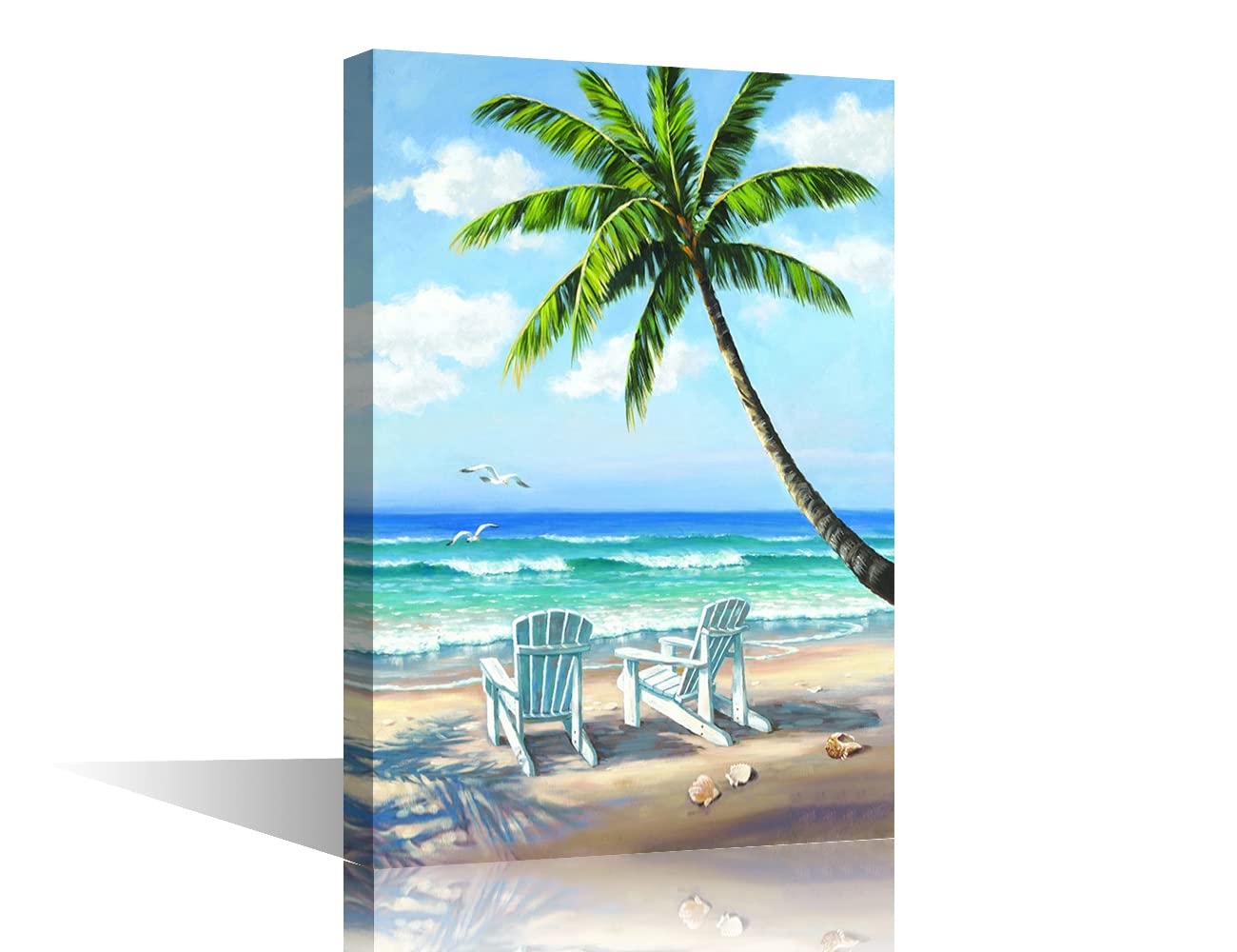 Canvas Wall Art for Living Room Bathroom Wall Decor Beach Sea Coconut Tree Ocean Landscape Painting Ready to Hang Home Decorations for Office Canvas Prints, 24x16in