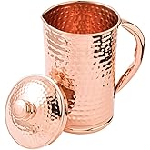 2activelife 100% Pure Copper Pitcher 50.72 Oz / 1500 ml | Drinking Water Traditional Hammered Pitcher With Lid | Copper Jug Handle Water Bottle | Ayurveda Health Benefits | Serving Water in Daily Use