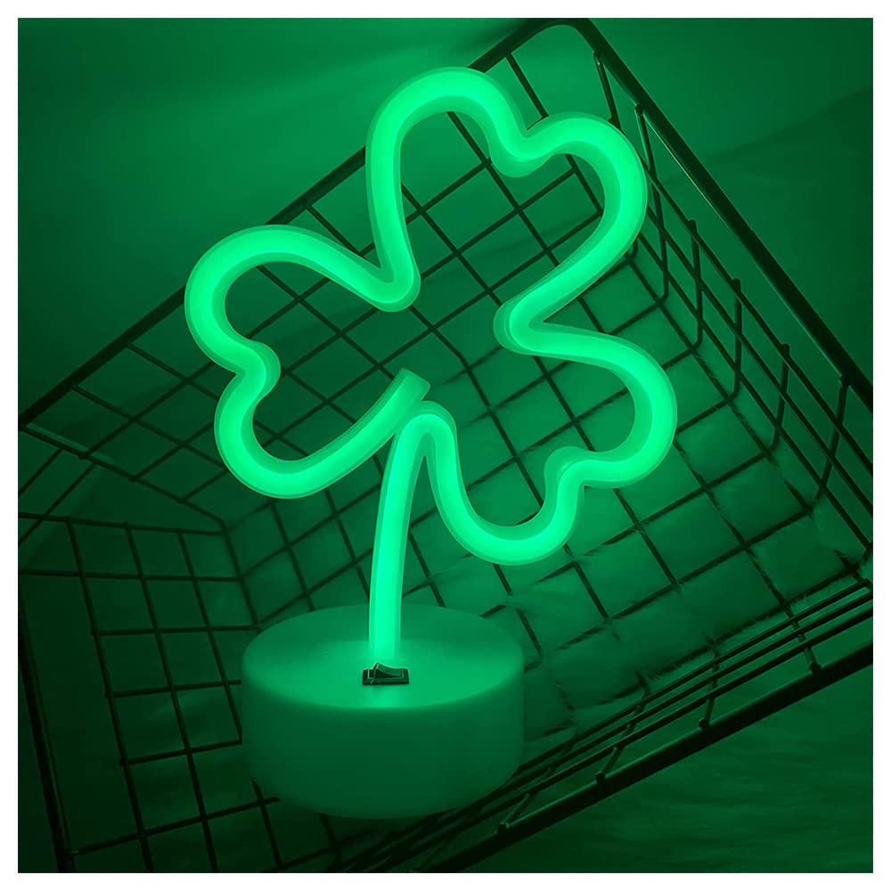 ENUOLI Neon Signs Good Luck Clover Green Clover USB & Battery Powered Shamrock LED Neon Light for St Patrick's Day Decor Gift