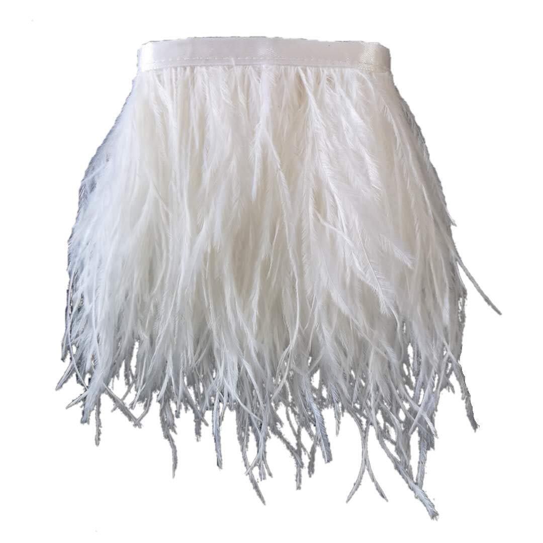Sowder Ostrich Feathers Trims Fringe with Satin Ribbon Tape for Dress Sewing Crafts Costumes Decoration Pack of 2 Yards(White)