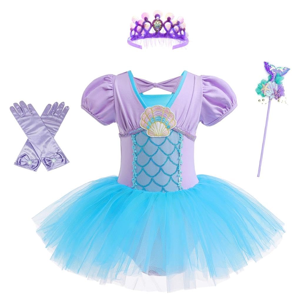 Dressy Daisy Princess Mermaid Ballet Leotards Tutu Dress for Toddler Girls Ballerina Outfits Dance Costume Dancewear with Tulle Skirt and Accessories Size 18-24 Months Image