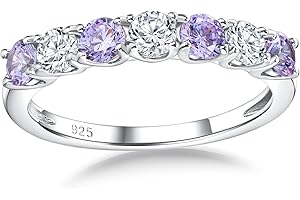 AGRULE Birthstone Wedding Band Eternity Rings 925 Sterling Silver Rings Stackable Anniversary Engagement Rings Cubic Zirconia Inlaid Created Garnet/Amethyst/Sapphire Ring 7 Stone Ring, Size 6 to 10