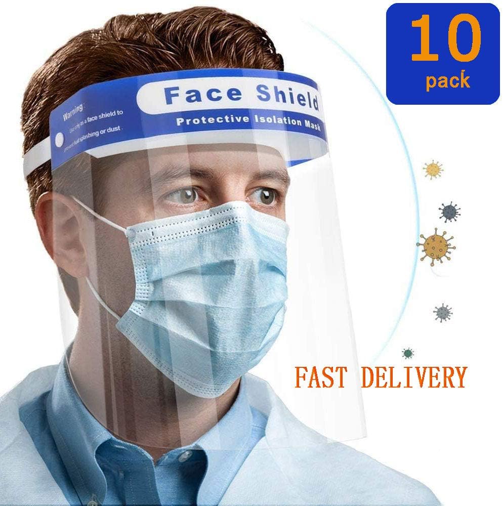 10PCS Full Face Protective Shields - Transparent Plastic Face Shield Visor with Elastic Band Prevent Saliva, Droplet and Dust (FAST DELIVERY 7-9DAYS)