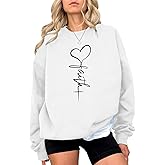 KIEKIECOO Faith Christian Sweatshirts for Women Religious Crewneck Sweatshirt Letter Print Fall Pullover Long Sleeve Tops