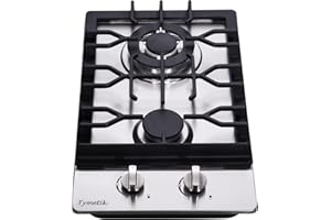 TYMETIK Gas Cooktop 12 Inch, 2 Burners Gas Stovetop Built-in Stainless Steel Gas Stove Dual Fuel LPG/NG Convertible Gas Hob for RVs, Apartments, Outdoor