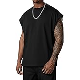 Men's Workout Sleeveless Tank Top Oversized Cut Off Muscle Gym T-Shirts Casual Crew Neck Sleeveless Tops