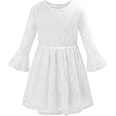 Noomelfish Toddler Bell Sleeve Lace Dress Long Sleeve Party Formal Wedding Flower Girl Dress (3-10 Years)