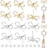 BENECREAT 24Pcs Real 18K Gold Plated Earring Stud, Brass Bow Tie Earring Findings Posts Stud with Loops and 40Pcs Plastic Ear Nuts for Earring Jewelry Making, Gift DIY
