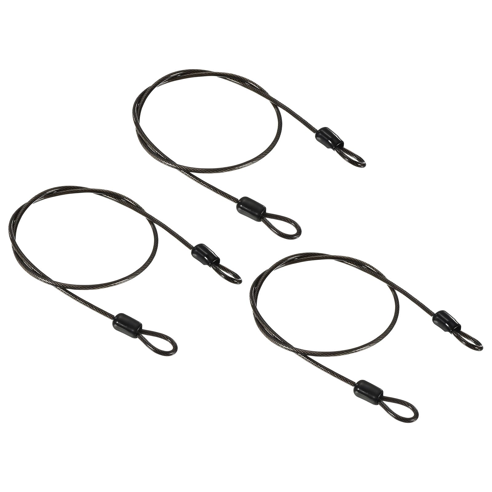 PATIKIL Security Cable 2.5mm x 0.5m/1.64ft, 3 Pack Coated Luggage Lock Wire Rope with Double Loop, Gray