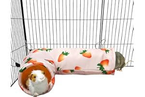 LEFTSTARER Guinea Pig Rat Corner Tunnel & Tubes Collapsible, Dia 3.9in, Fit Hedgehog Piggy Hamster Hide and Shuttle, Corner Hideout Tunnel for Small Pet Toys and Cage Accessories (2. Tunnel- Strawberry)