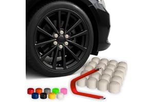Automotivated Aftermarket ColorLugs Vinyl BoltCap Cover | White | Flexible Fit Bolt Lug Nut Cap | Fits 17 mm | Pack of 25 | Includes Deluxe Extractor | Made in The USA