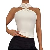 MakeMeChic Women's Halter Tops Cut Out Mock Neck Sleeveless Summer Going Out Tank Top