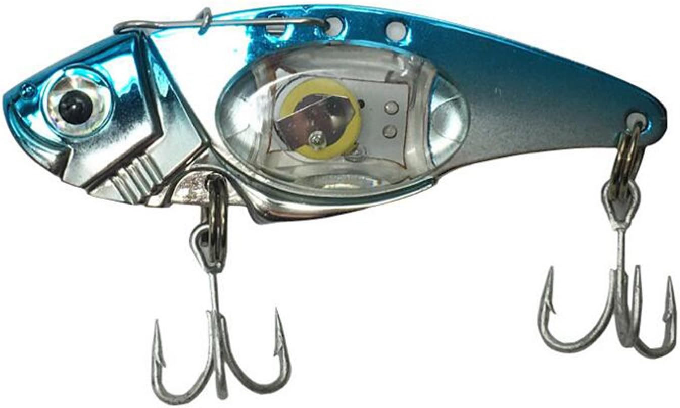 AGadget Fishing Lure Metal VIB Electric Lures Fishing LED Baits 8cm/32g Metal Spoon Fishing Hard Lure Bass Blade Crank Bait Treble Hooks Spinners Sequins Paillette