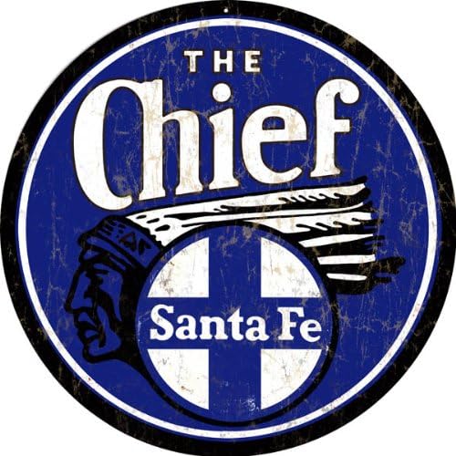 Blue Round Santa Fe The Chief Railroad Reproduction Sign