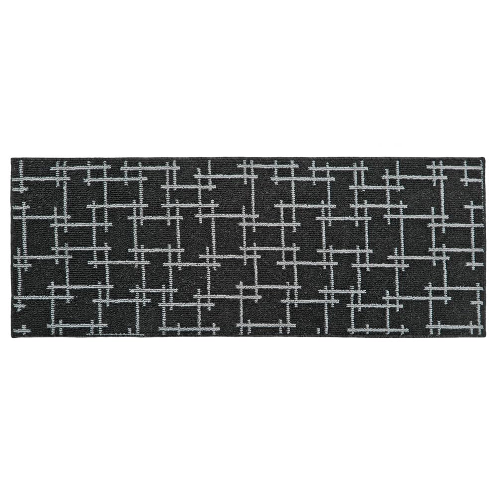 JVL Vector Machine Washable Latex Backed Runner Doormat, 57x150cm, Black