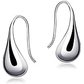 Desnuage Small Teardrop Pull Through Earrings Sterling Silver Hypoallergenic Drop Dangle Threader Open Earrings for Women