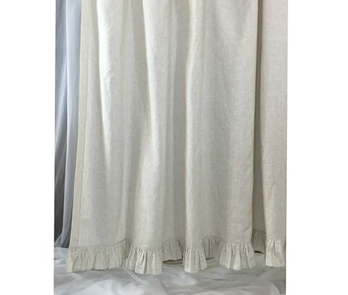 Amazon Com Linen Ticking Striped Shower Curtain With Self Ruffles