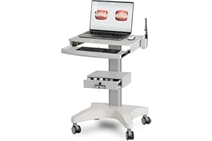 POCHAR Medical Trolley Cart with Scanner Holder and Drawer - Dental Clinic Laptop Cart with Wheels - Rolling Medical Laptop Cart for Hospitals & Clinics - Height Adjustable Dental Office Workstation