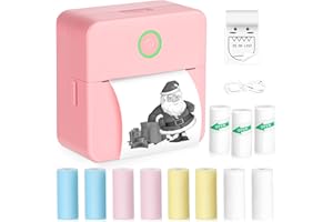 Zeacool Mini Sticker Printer with 11 Rolls Paper, Bluetooth Inkless Printer Compatible with Android & iOS, Portable Receipt Printer for Photo, Memo, Journal, Travel Pink