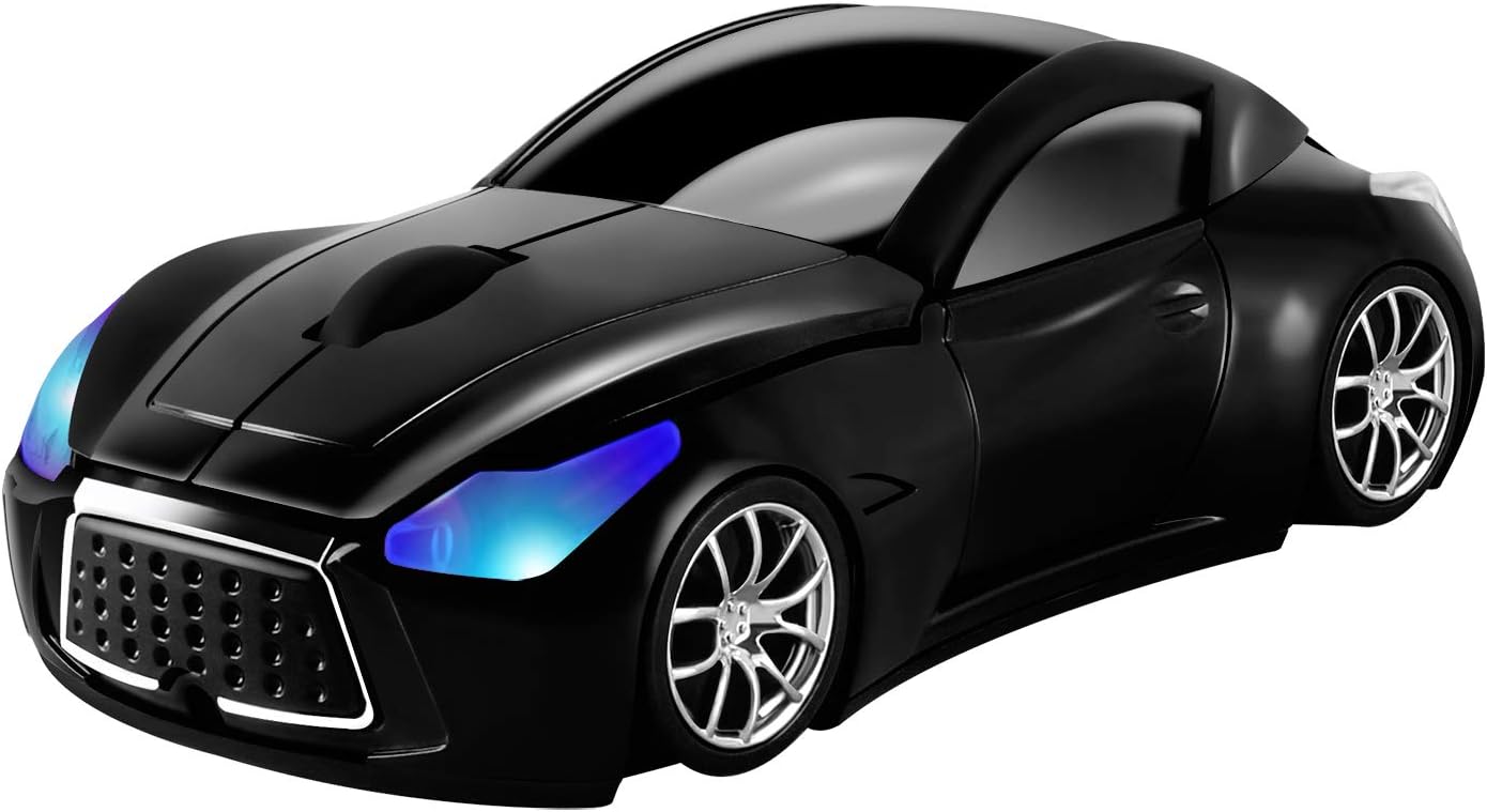 Usbkingdom Cool Sport Car Shape 2.4GHz Wireless Mouse Optical Cordless Mice with USB Receiver for PC Laptop Computer 1600DPI 3 Buttons Black